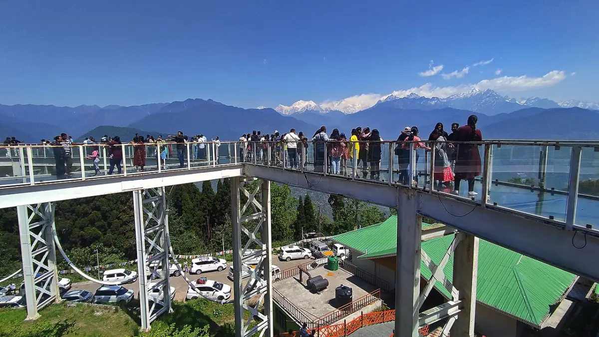 Glass Skywalk and giant Chenrezig statue at Sangachoeling, Pelling, West Sikkim